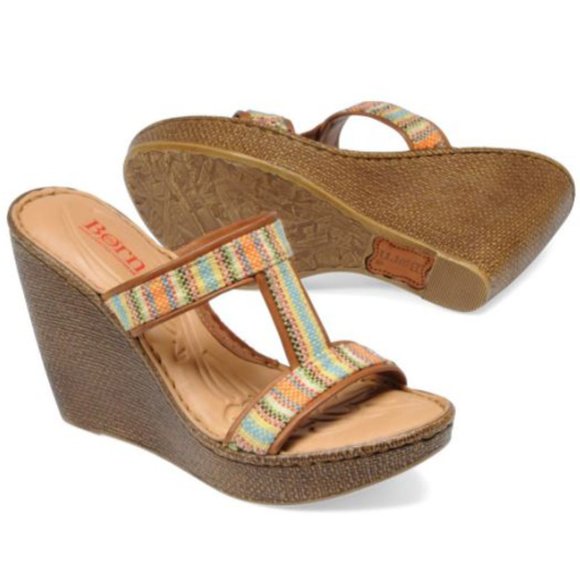 Born Shoes - New Born Lio Tweed Leather Wedge Sandals